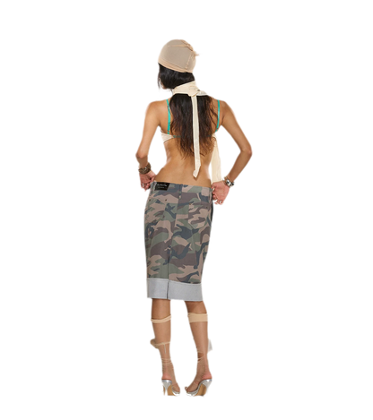 Washed Camouflage Pleated Skirt