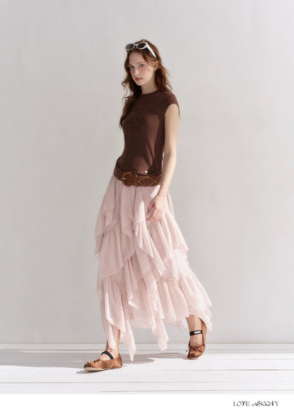 Irregular Ruffle Edge Chiffon Skirt