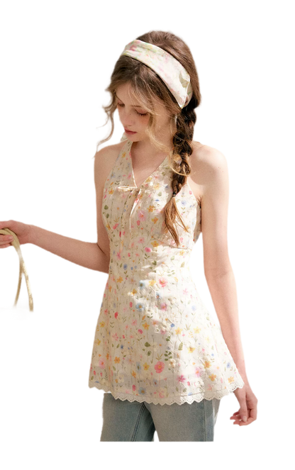 Dreamy Garden Embroidered Halter Top