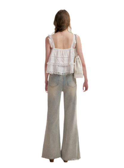 Five-Petal Sequin Flare Jeans
