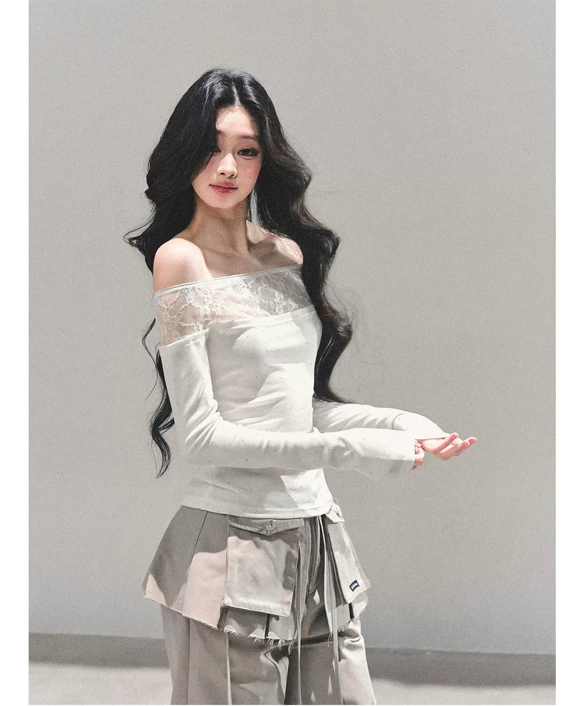 Off-Shoulder Lace Dot Tee