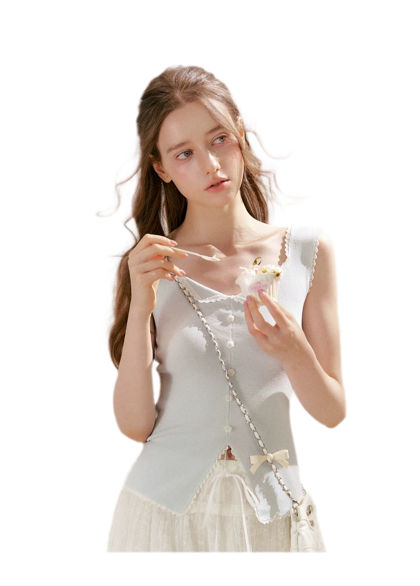 Lace Trim Knit Vest