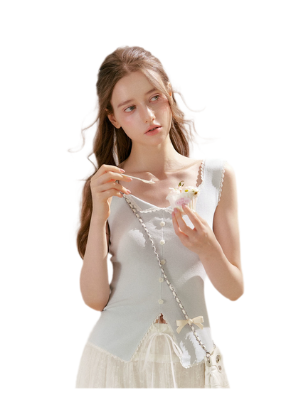 Lace Trim Knit Vest