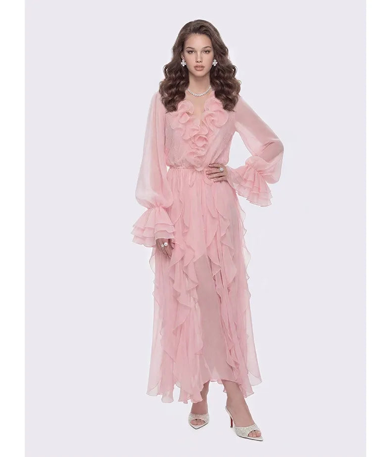NANA JACQUELINE Lace Ruffle Dress White / L