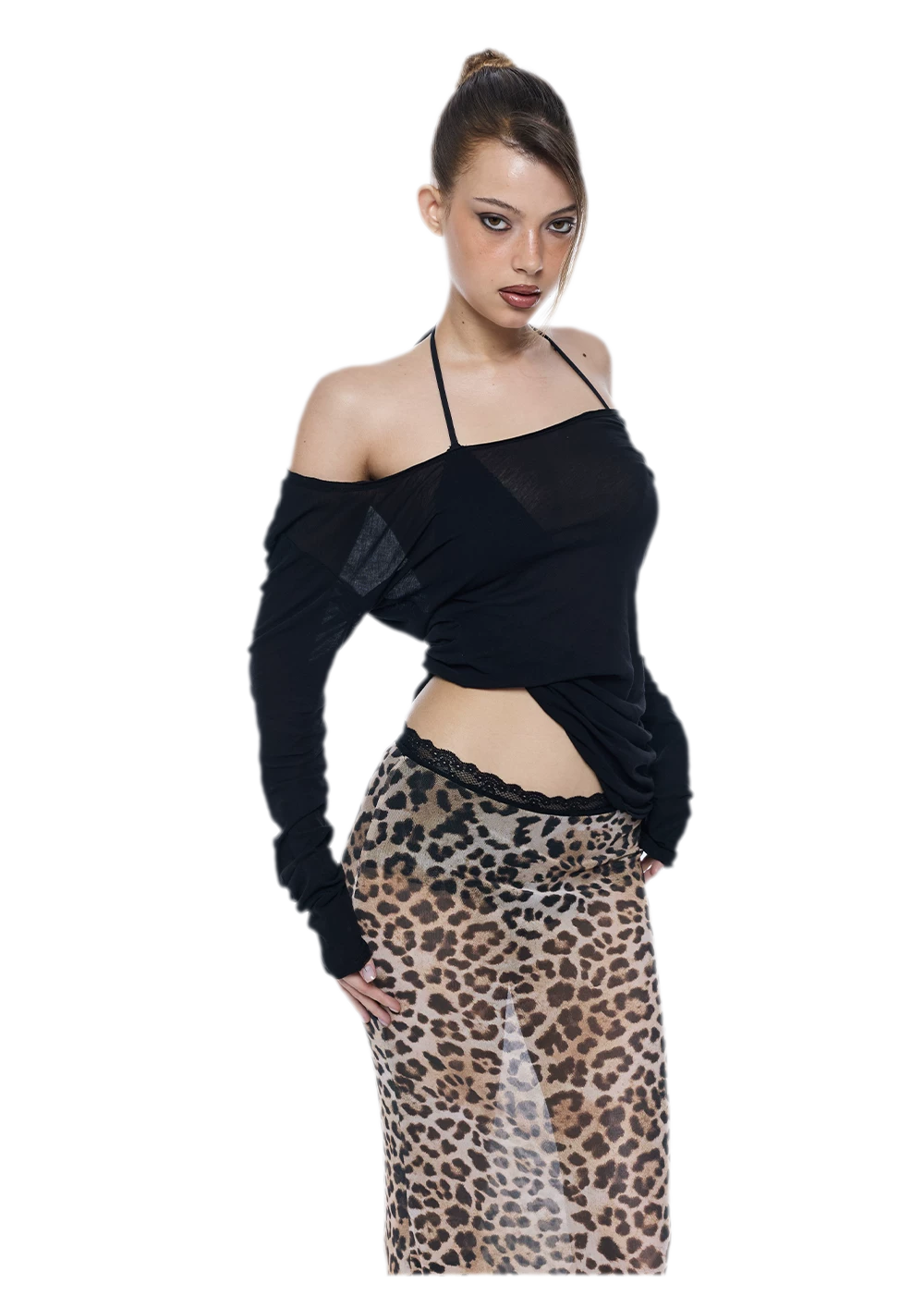 Leopard Mesh Midi Skirt
