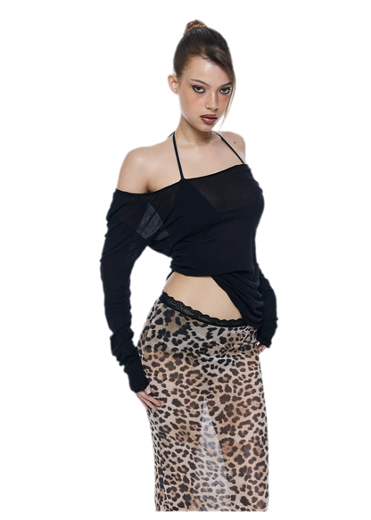 Leopard Mesh Midi Skirt