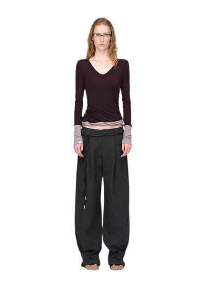 Woll-T-Shirt mit verdrehtem Color-Blocking