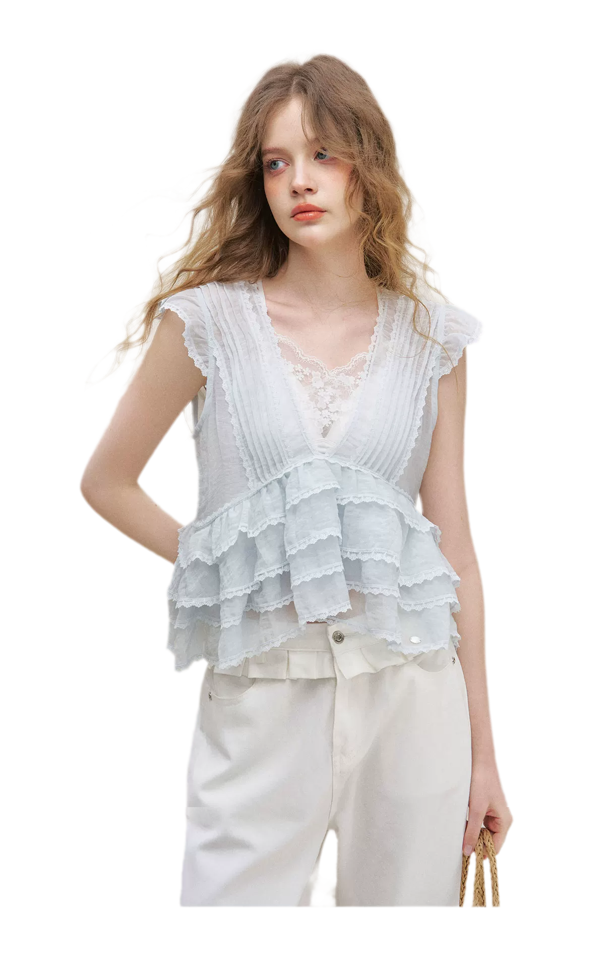 Organza Lace Ruffle Sleeveless Top
