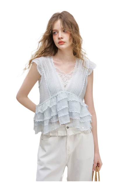 Organza Lace Ruffle Sleeveless Top