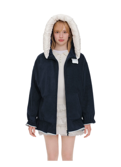 Plush Lace-Trimmed Bear Hoodie