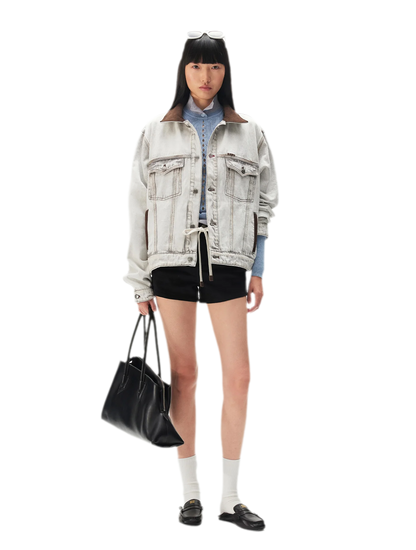 Enzyme Washed Suede-Panel Jacket