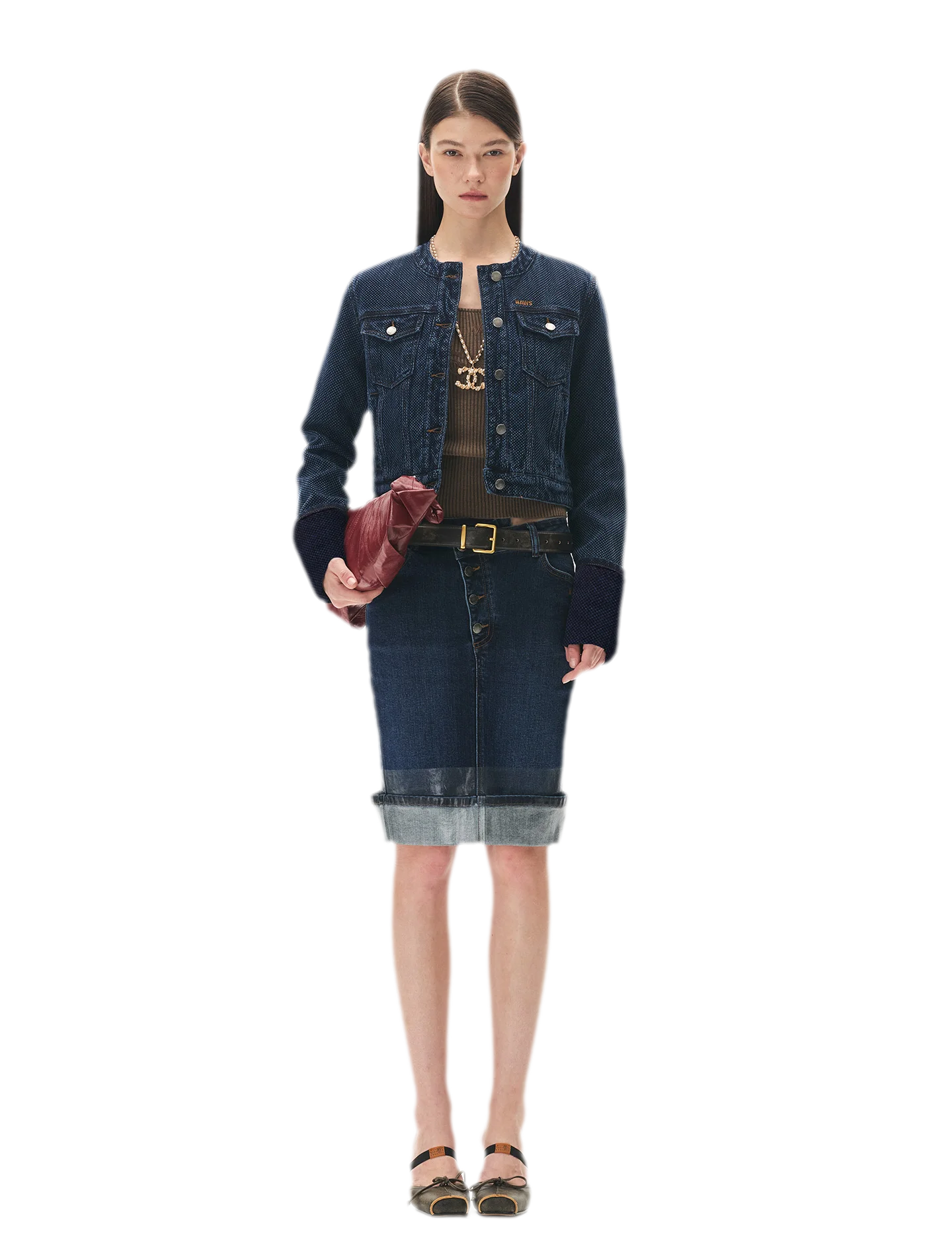 Textured Jacquard Cropped Denim Jacket