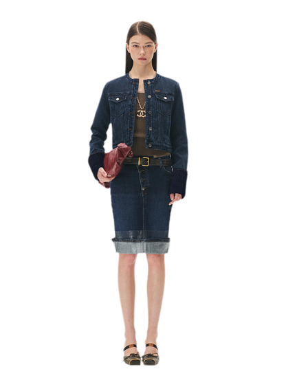 Textured Jacquard Cropped Denim Jacket