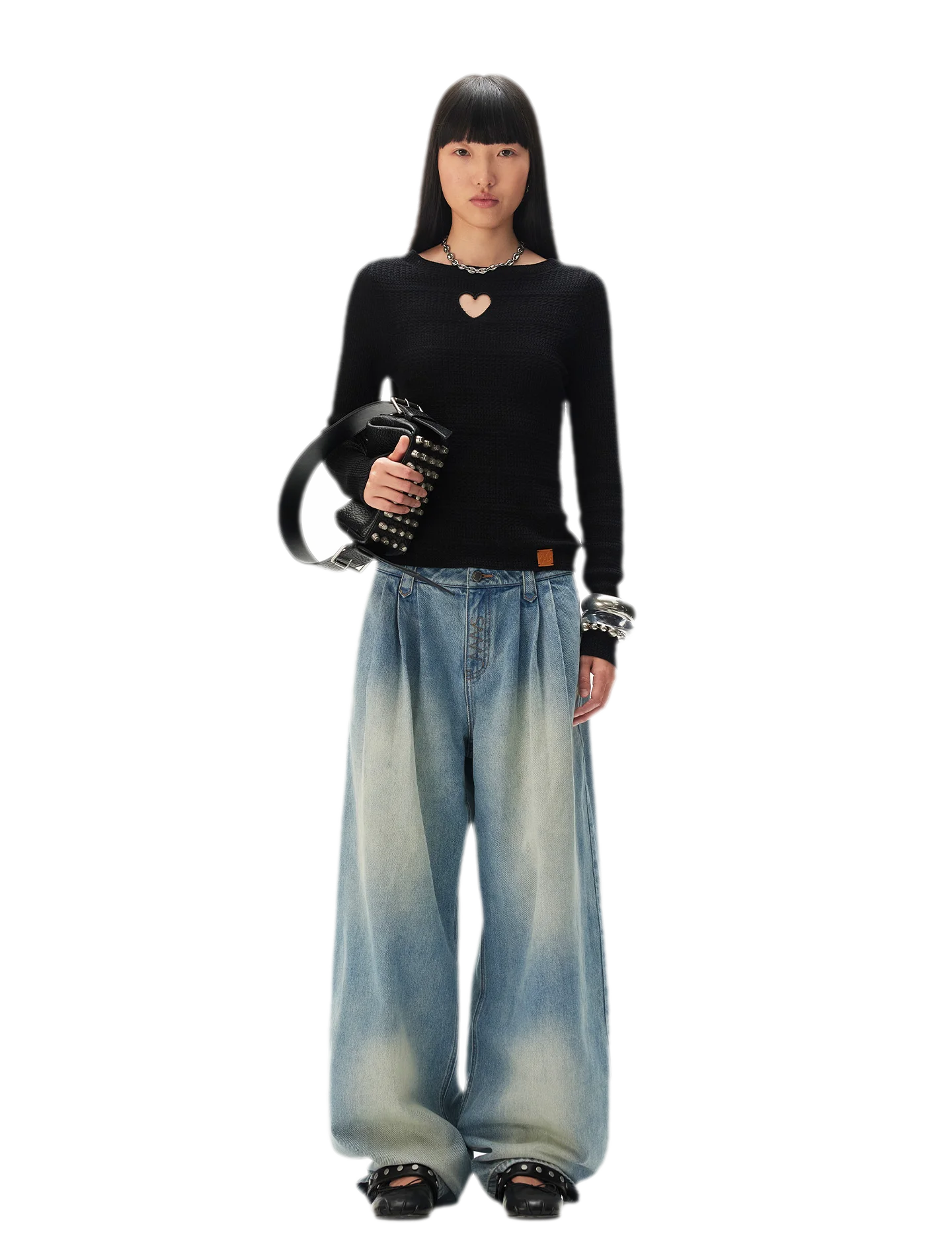 Wool Heart Cutout Knit Tee