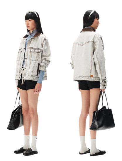 Enzyme Washed Suede-Panel Jacket