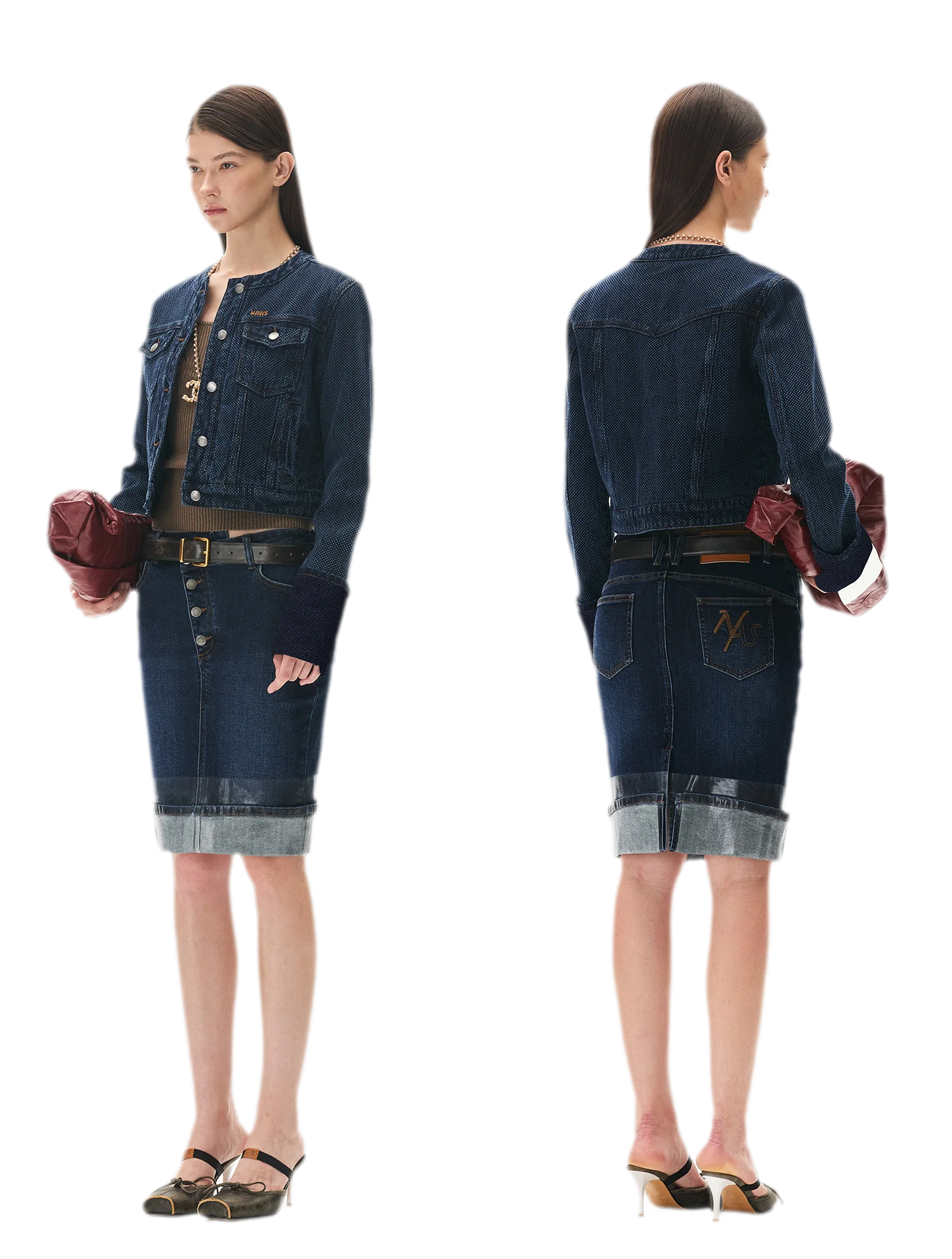 Textured Jacquard Cropped Denim Jacket