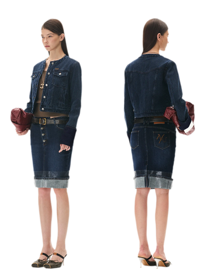 Textured Jacquard Cropped Denim Jacket