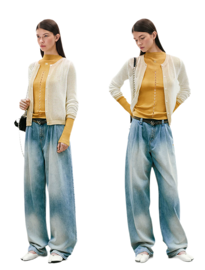 Openwork Rib-Knit Fitted Top