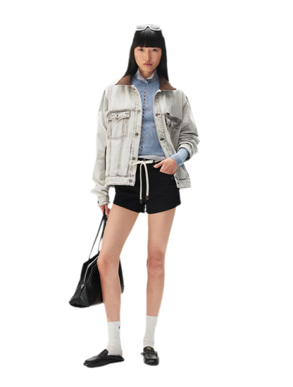 Enzyme Washed Suede-Panel Jacket