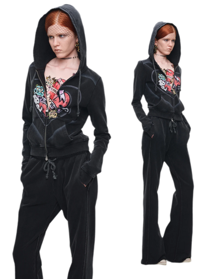 Washed Zip Hoodie Set