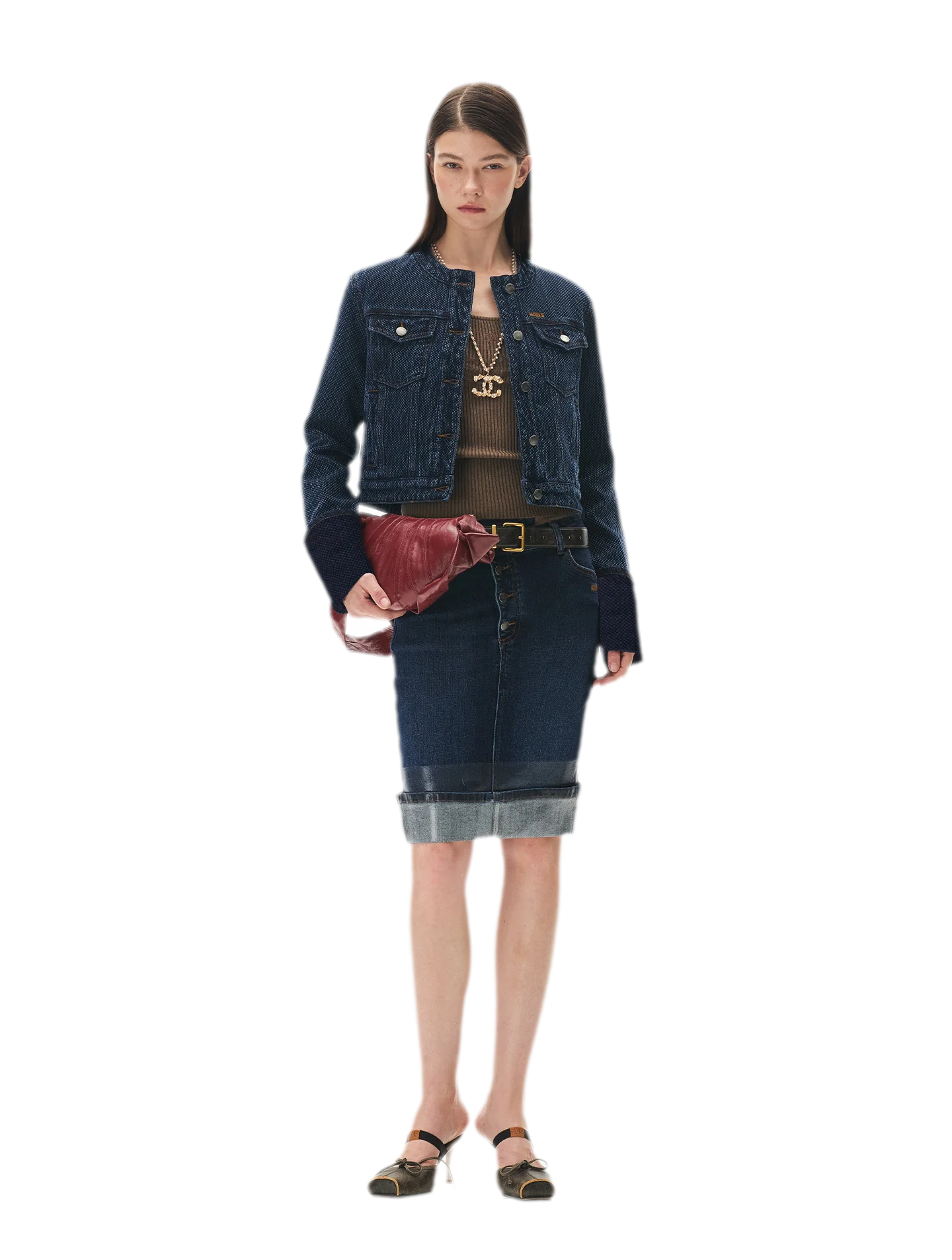 Textured Jacquard Cropped Denim Jacket
