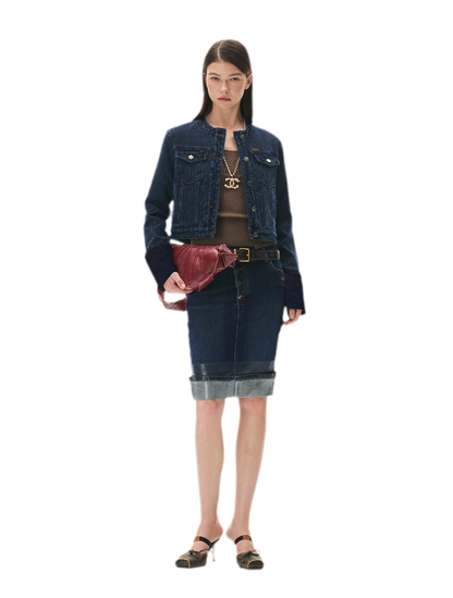 Textured Jacquard Cropped Denim Jacket