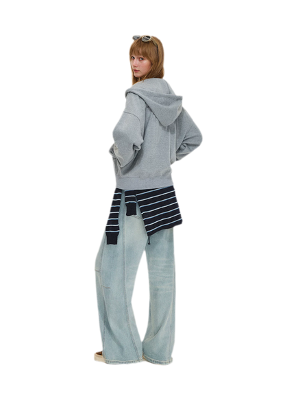 Texturierte Hoodie-Jacke mit Puff-Print