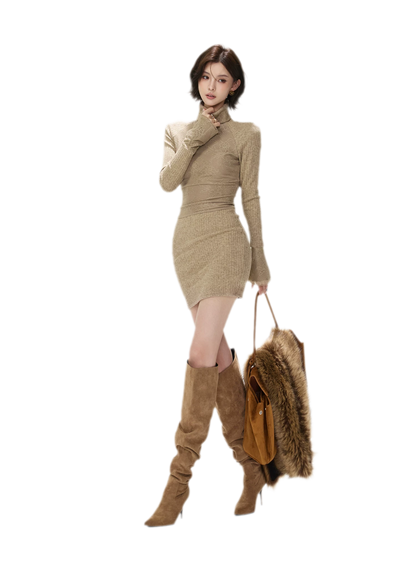 Lace Panel Ribbed Mini Dress