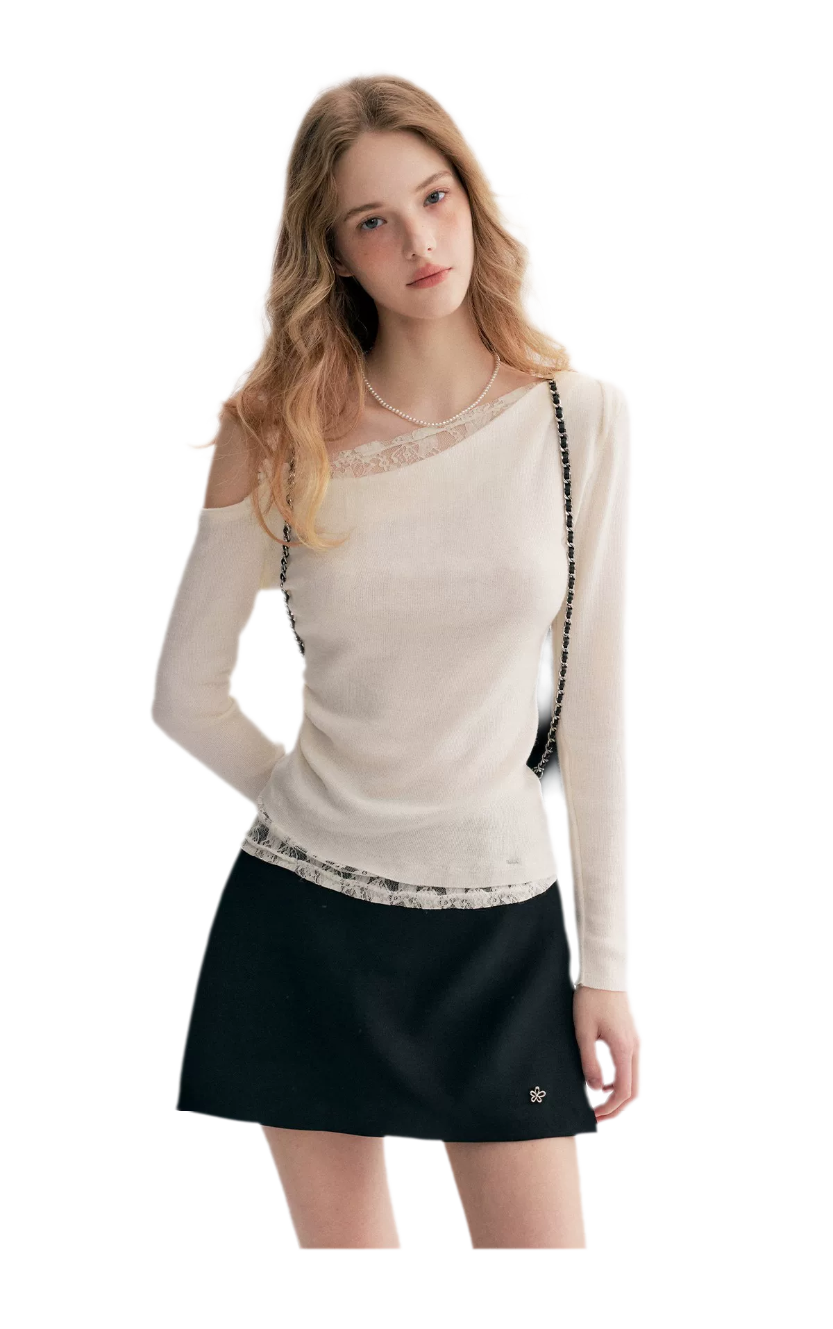 Lace Asymmetric Knit Top