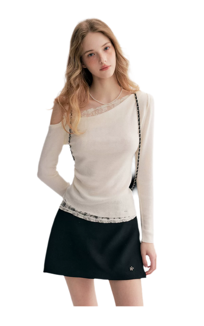 Lace Asymmetric Knit Top