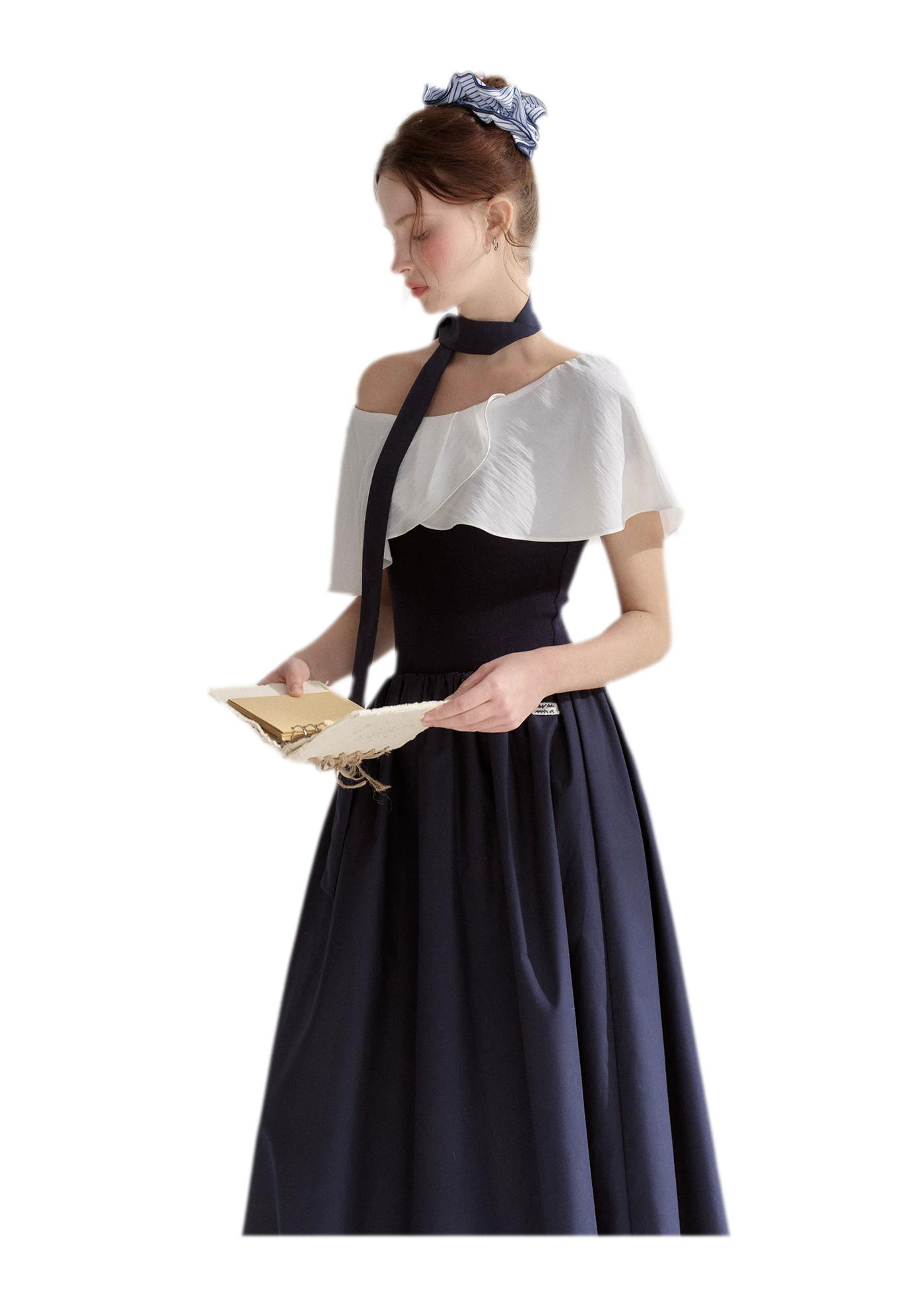 Cape Ribbon Ruffle Dress