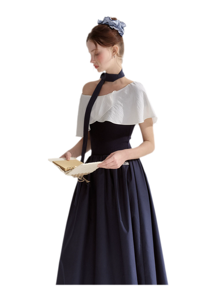 Cape Ribbon Ruffle Dress