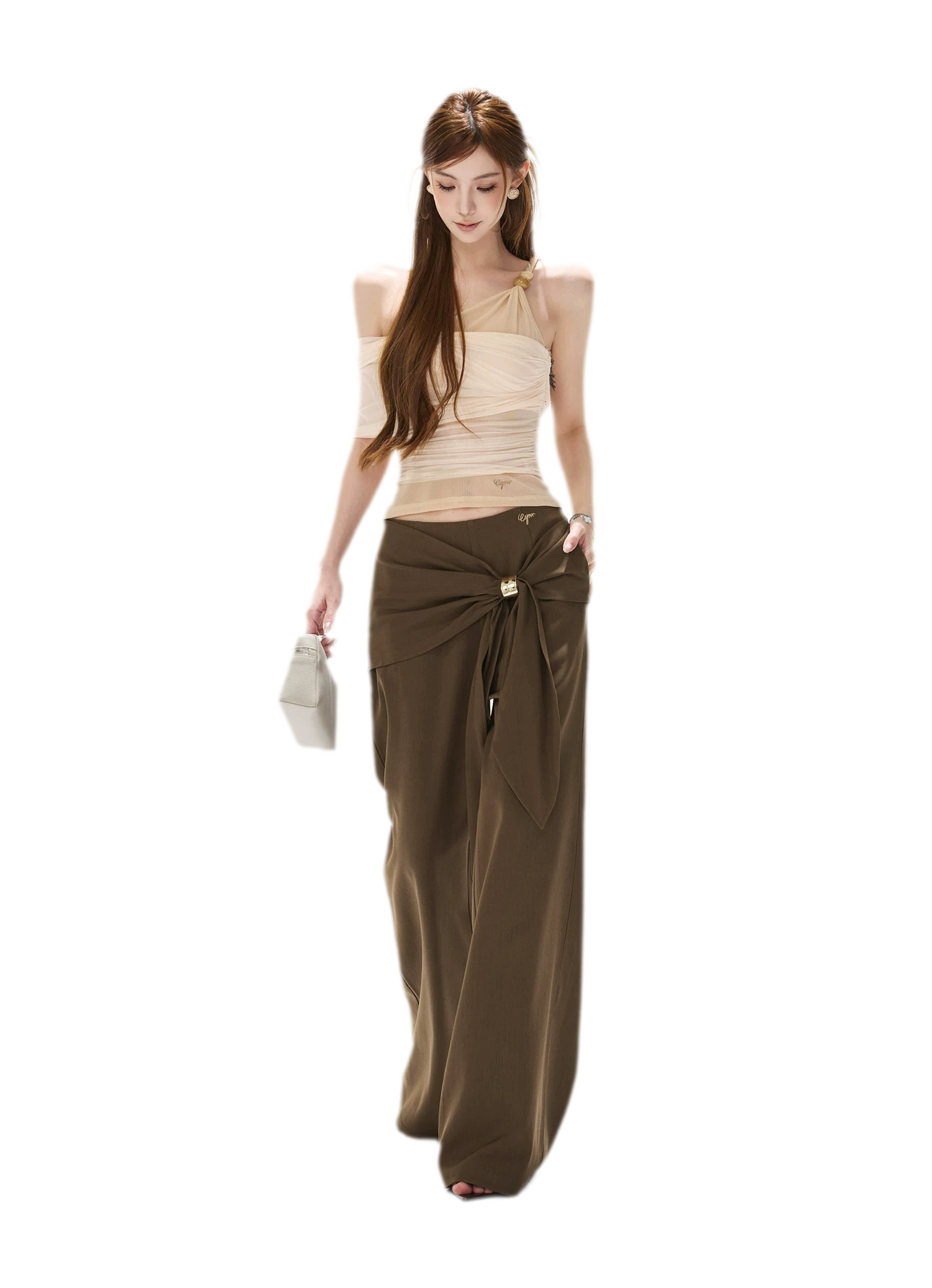 Twist Belt Wide-Leg Pants