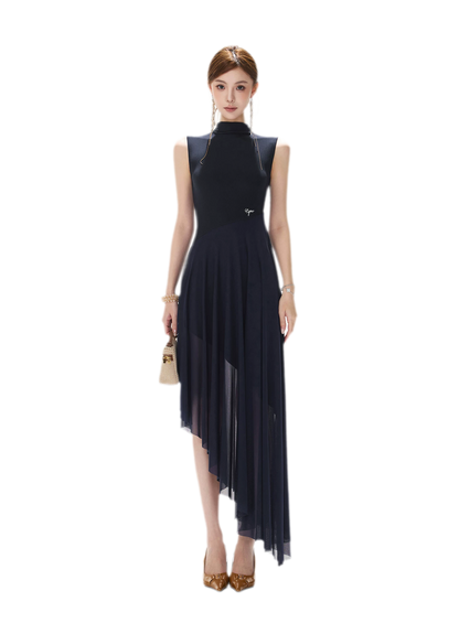 Mesh Splice Midi Dress