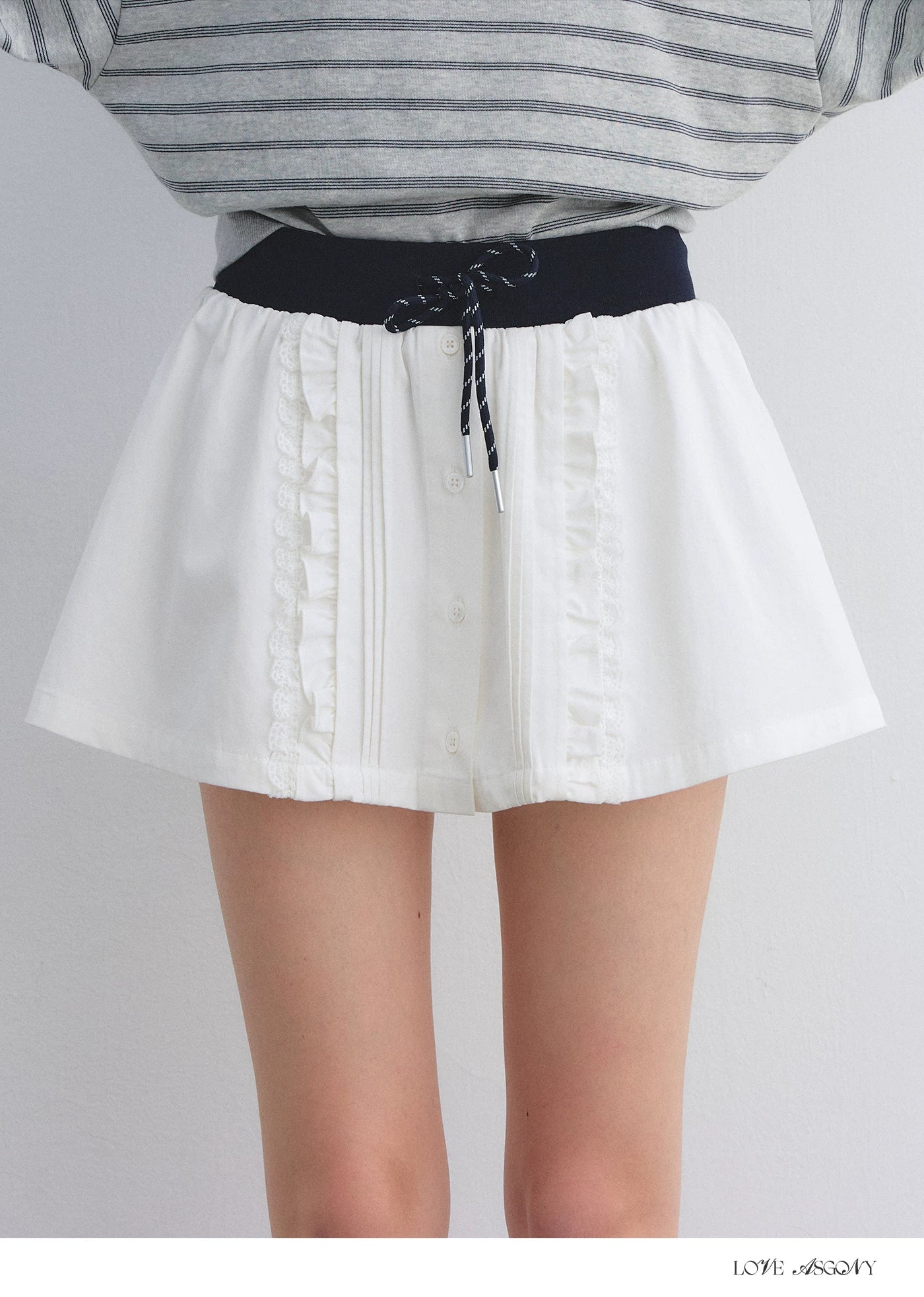 Pleated Drawstring A-line Short Skirt