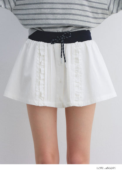 Pleated Drawstring A-line Short Skirt