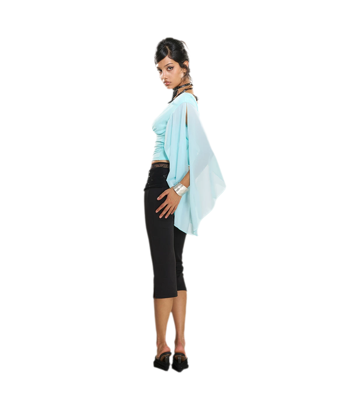 Lace Waistband Cropped Flare Pants