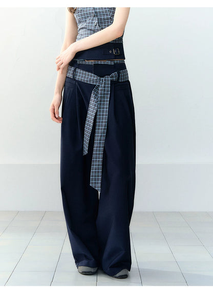 Navy Blue Plaid Two-Piece Set