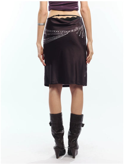 Punk Printed Reversible Satin Midi Skirt