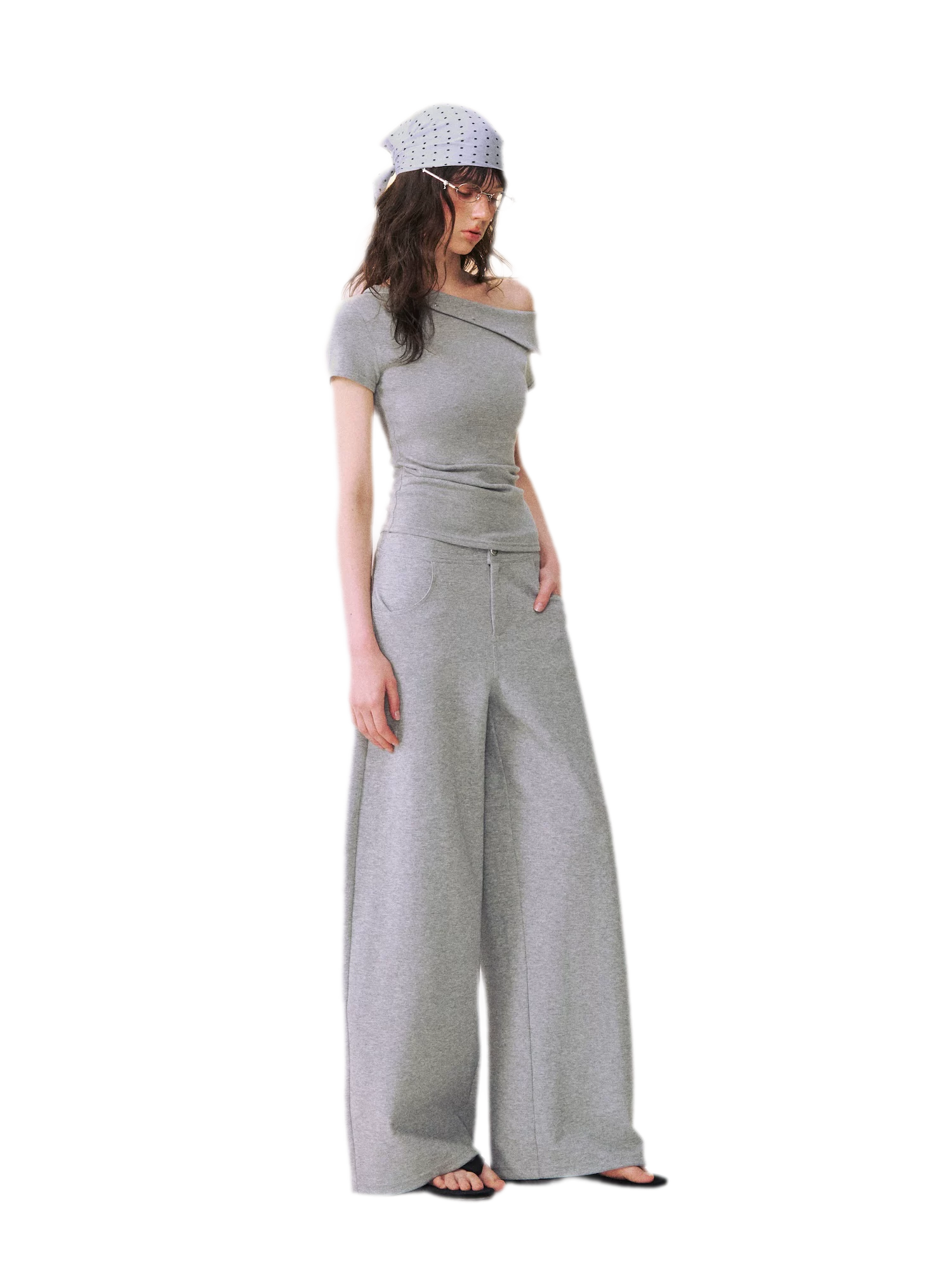 Asymmetric Off-Shoulder Tee Pants Set