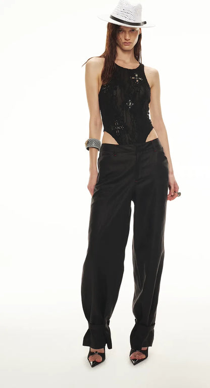 Tencel Linen Vintage Contrast Stitch Casual Pants