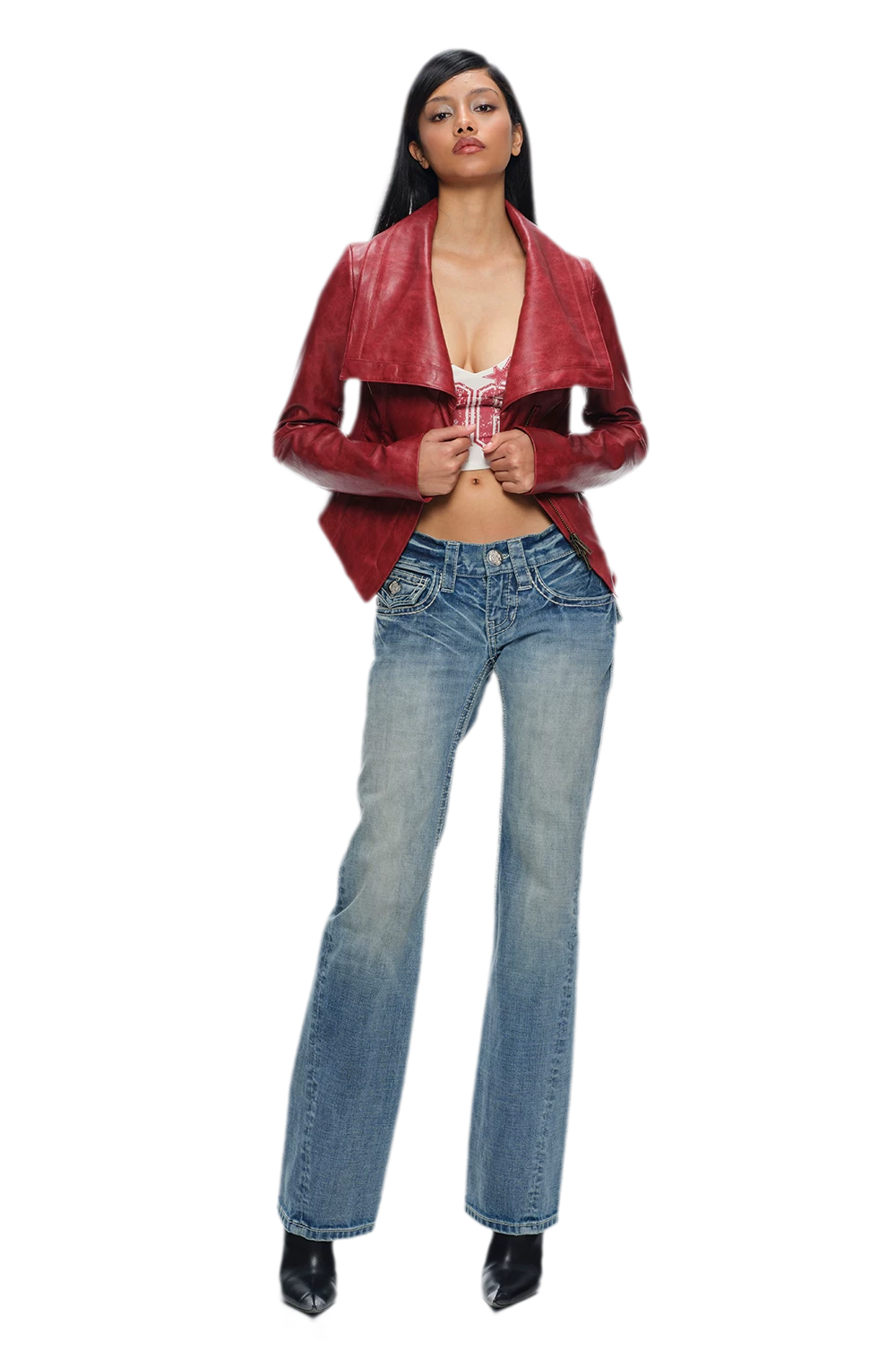 Washed Low-Rise Flared Jeans
