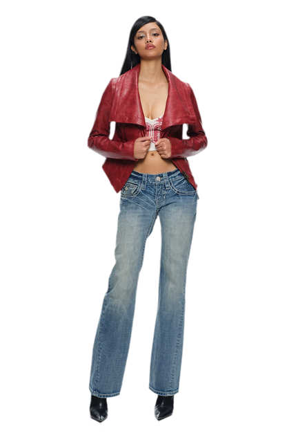 Washed Low-Rise Flared Jeans