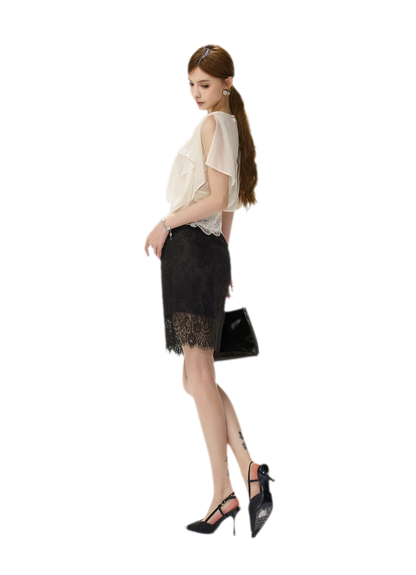 Off-Shoulder Chiffon Blouse