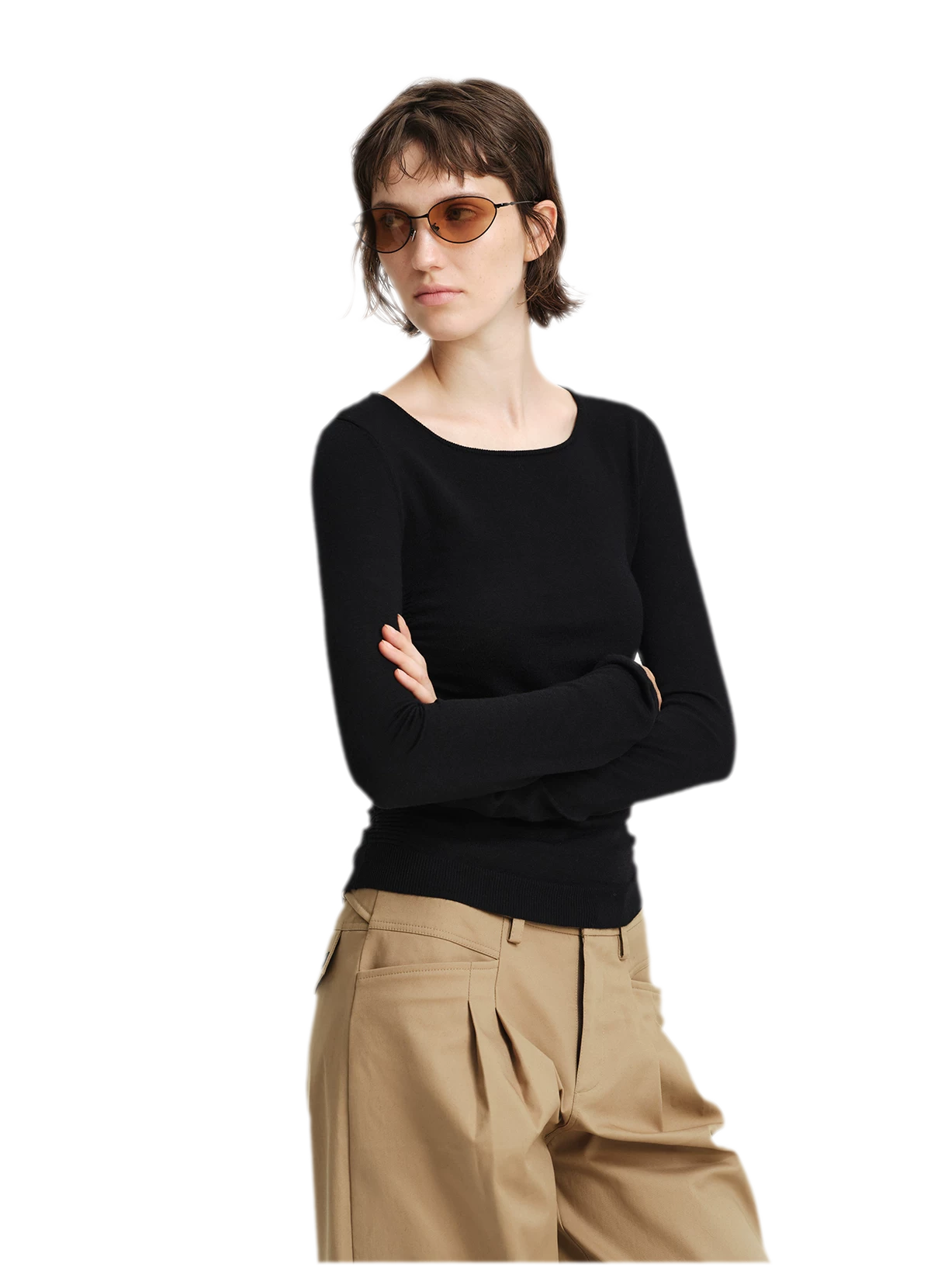 Top in maglia slim arricciato in lana