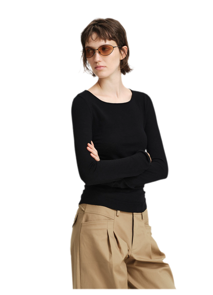 Top in maglia slim arricciato in lana