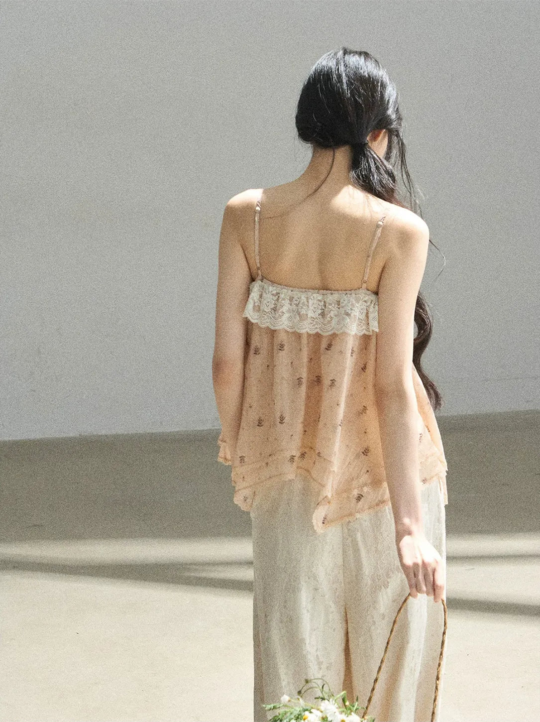 Lace Trim Asymmetric Cami