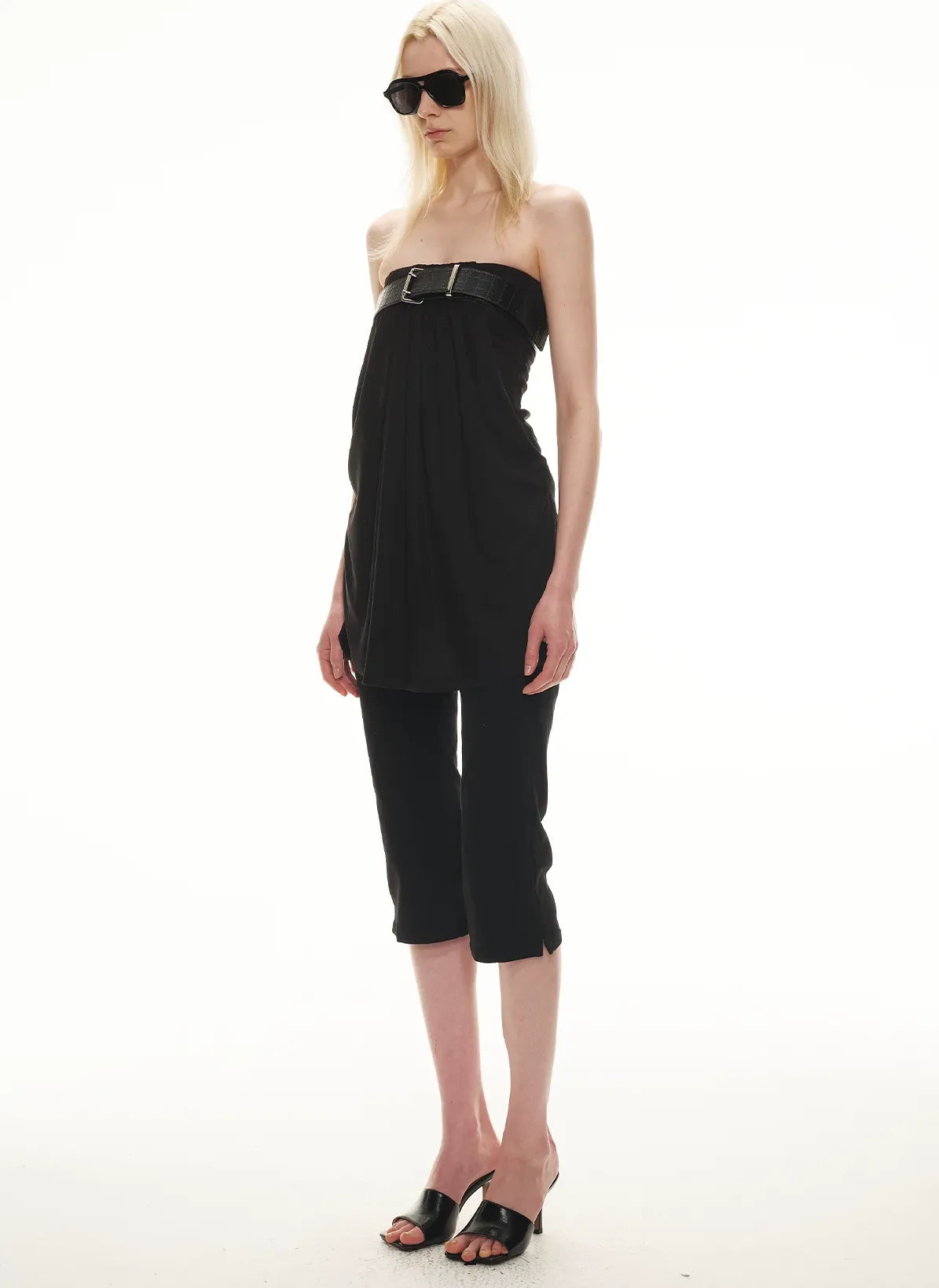 Tencel Lyocell Strapless Waist-Accentuated Top with Belt
