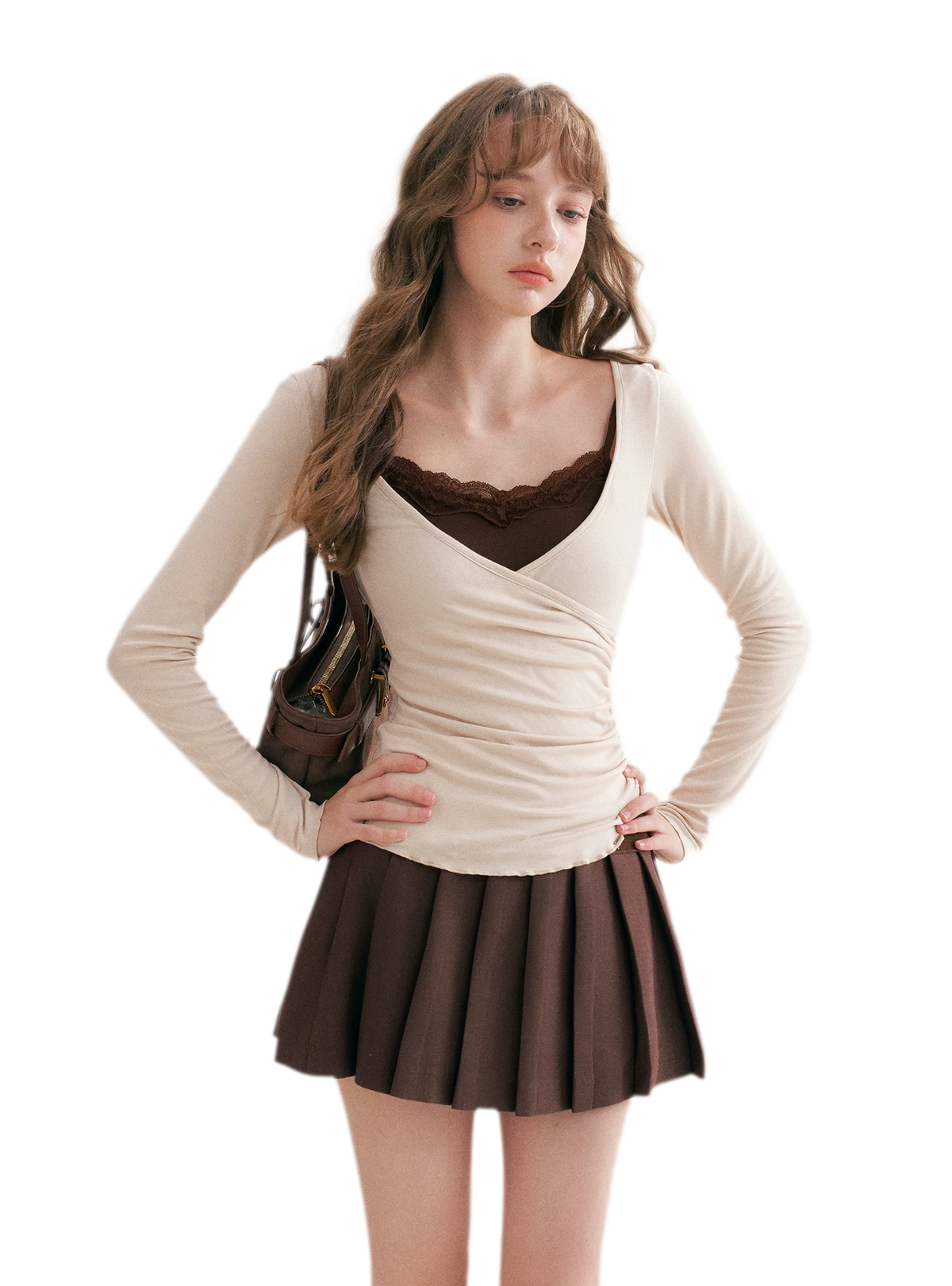 Lace Crossover Slim T-Shirt