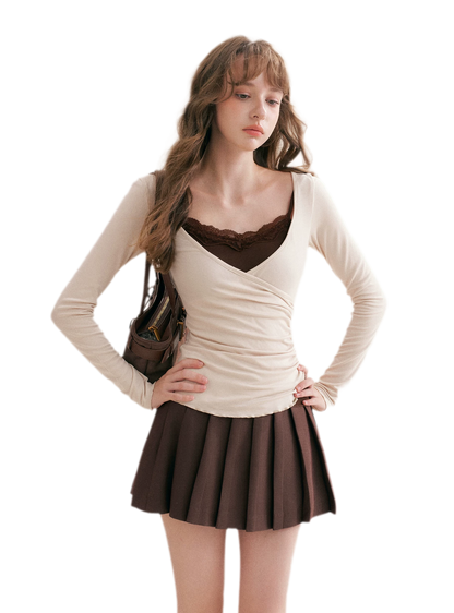 Lace Crossover Slim T-Shirt
